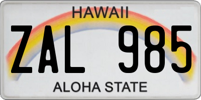 HI license plate ZAL985