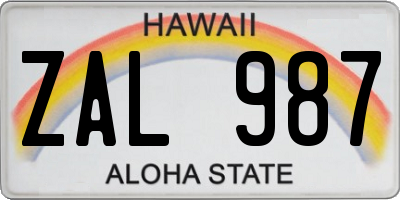 HI license plate ZAL987