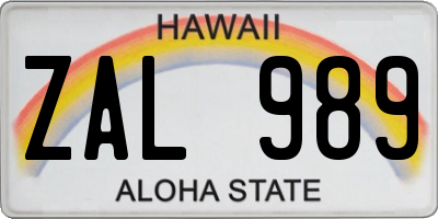 HI license plate ZAL989