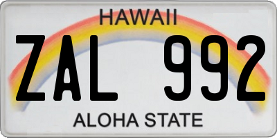 HI license plate ZAL992