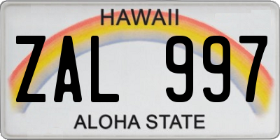HI license plate ZAL997