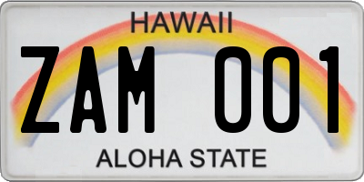 HI license plate ZAM001