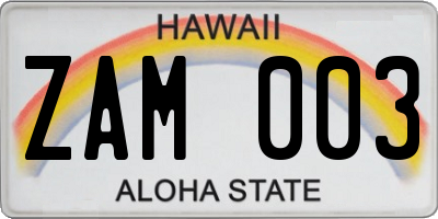 HI license plate ZAM003