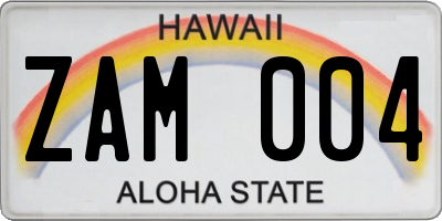 HI license plate ZAM004