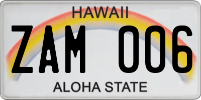 HI license plate ZAM006