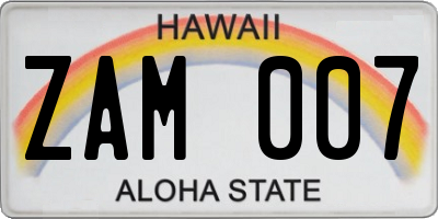 HI license plate ZAM007