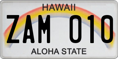HI license plate ZAM010