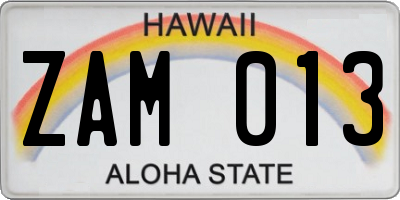 HI license plate ZAM013