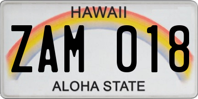 HI license plate ZAM018