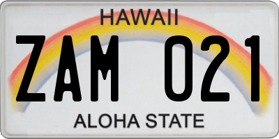 HI license plate ZAM021