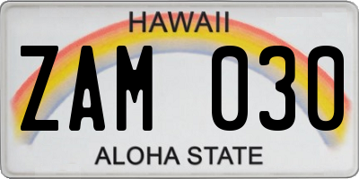 HI license plate ZAM030