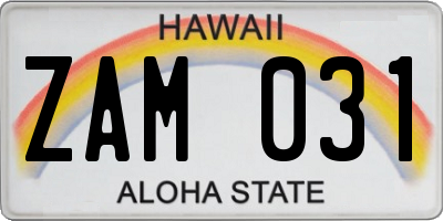 HI license plate ZAM031