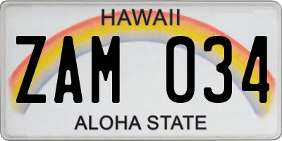 HI license plate ZAM034