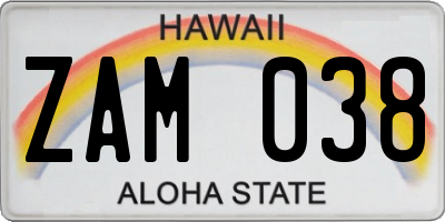 HI license plate ZAM038