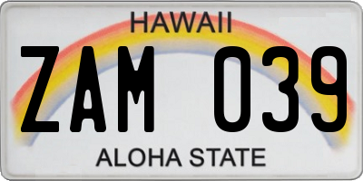 HI license plate ZAM039