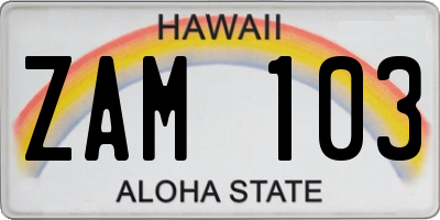 HI license plate ZAM103