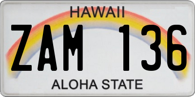 HI license plate ZAM136