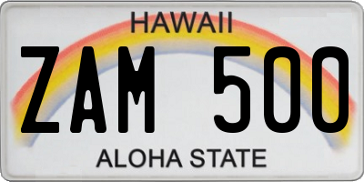 HI license plate ZAM500
