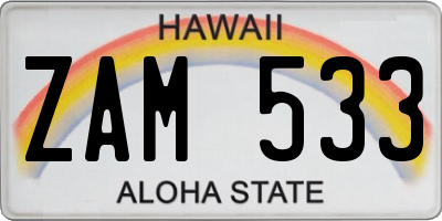 HI license plate ZAM533