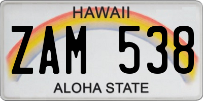 HI license plate ZAM538