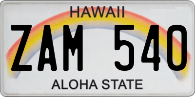 HI license plate ZAM540