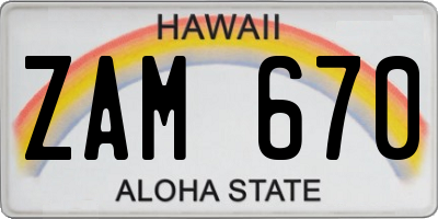 HI license plate ZAM670