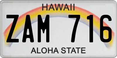 HI license plate ZAM716