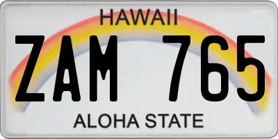 HI license plate ZAM765