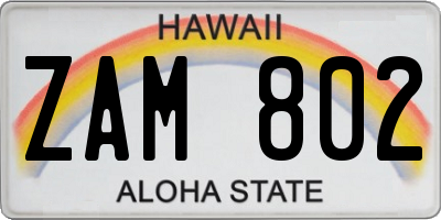 HI license plate ZAM802