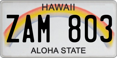 HI license plate ZAM803
