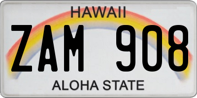 HI license plate ZAM908