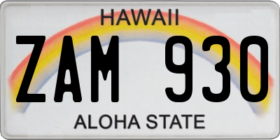 HI license plate ZAM930
