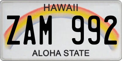 HI license plate ZAM992