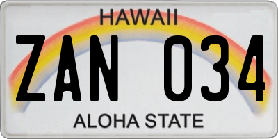 HI license plate ZAN034