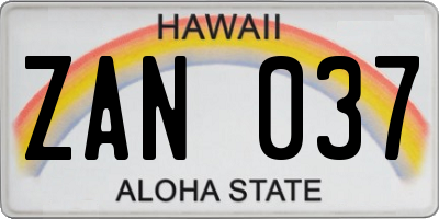 HI license plate ZAN037