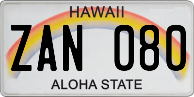 HI license plate ZAN080