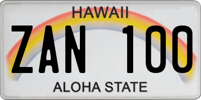 HI license plate ZAN100