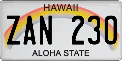 HI license plate ZAN230