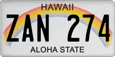 HI license plate ZAN274