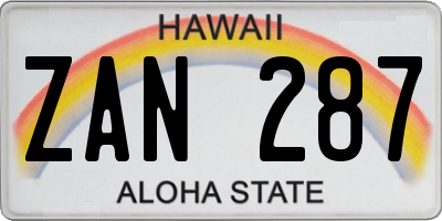 HI license plate ZAN287