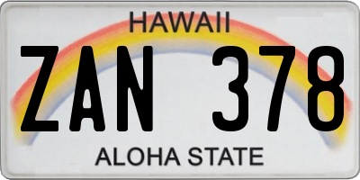 HI license plate ZAN378