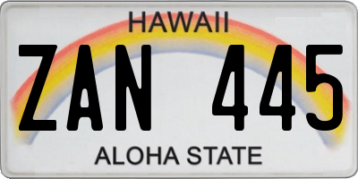 HI license plate ZAN445
