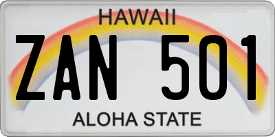 HI license plate ZAN501