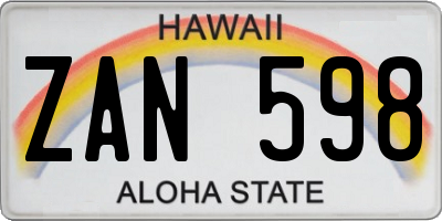 HI license plate ZAN598