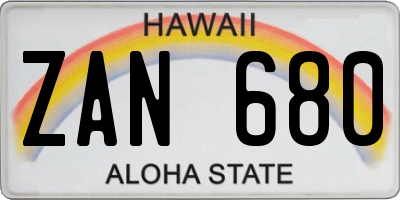 HI license plate ZAN680