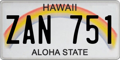 HI license plate ZAN751