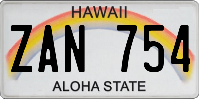 HI license plate ZAN754