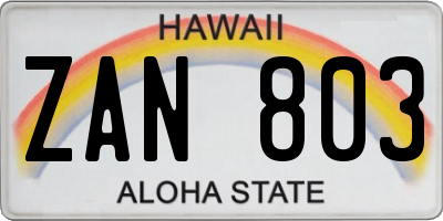 HI license plate ZAN803