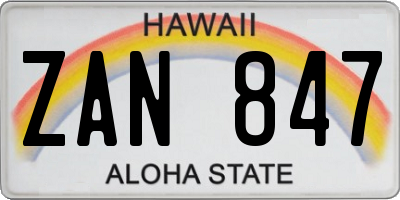 HI license plate ZAN847