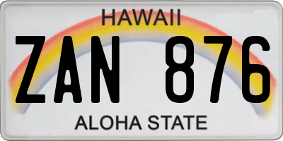 HI license plate ZAN876
